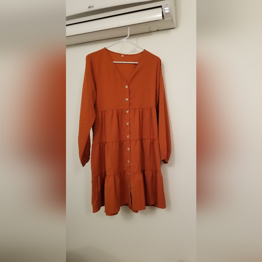 Amoretu Women Tiered Caramel V Neck Summer Swing Dress Casual Flowy Tunic Beach